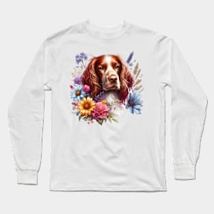 A sussex spaniel decorated with beautiful colorful flowers. Long Sleeve T-Shirt